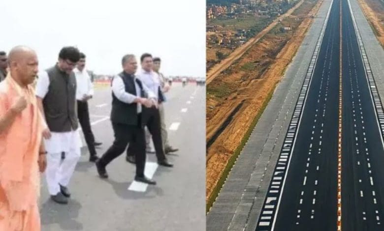 शाहजहांपुर में बनी भारत की पहली नाइट लैंडिंग हवाई पट्टी का दृश्य"