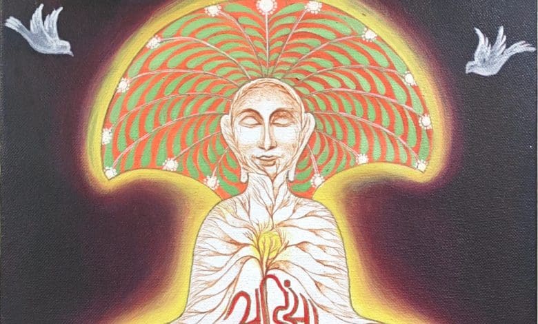 नवकार मंत्र का जाप करते भक्तजन – आत्मिक शांति का प्रतीक चित्र