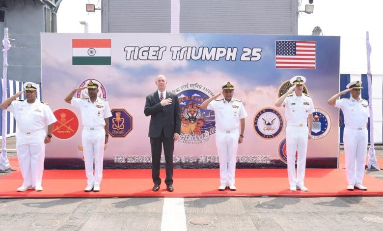 "भारत-अमेरिका संयुक्त HADR अभ्यास टाइगर ट्रायम्फ 2025 का उद्घाटन समारोह।"
