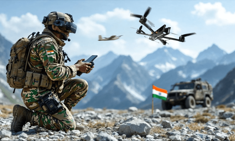 भारतीय सेना "स्वावलंबन शक्ति" अभ्यास के दौरान उन्नत रक्षा प्रौद्योगिकियों का परीक्षण करते हुए।