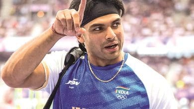 नीरज चोपड़ा का दोहा में 90.23 मीटर भाला फेंकते समय का दृश्य