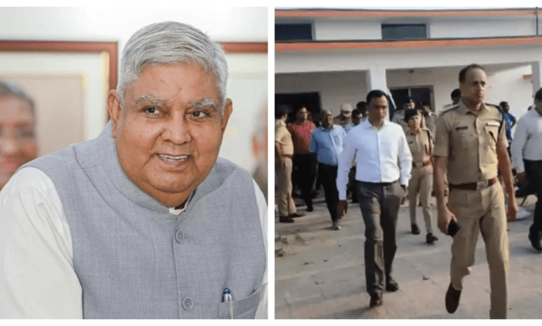 उपराष्ट्रपति मुजफ्फरपुर पहुँचते समय स्वागत समारोह का दृश्य”