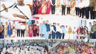 नुमाइश मैदान में लोक कल्याणकारी चातुर्मास समिति, त्रयनगर, हैदराबाद द्वारा आयोजित प्रवचन माला को संबोधित करते राष्ट्र संत श्री चन्द्रप्रभजी म.सा.। साथ में अतिथि, पदाधिकारी व धर्मप्रेमी।