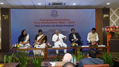 उस्मानिया विश्वविद्यालय में आयोजित कुलपतियों की उच्च शिक्षा बैठक का दृश्य