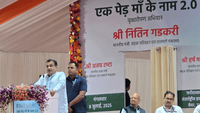 नितिन गडकरी राजमार्गों पर प्रदूषण कम करने की बात करते हुए