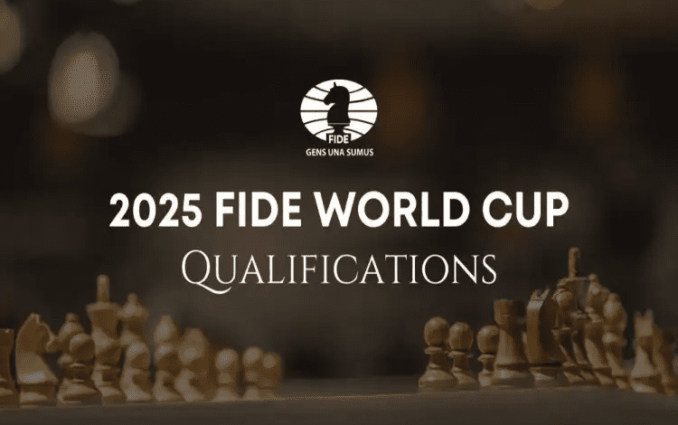 भारत में 2025 FIDE शतरंज विश्व कप का लोगो और शतरंज खिलाड़ी का प्रतीक