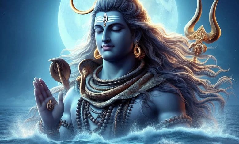 सावन माह में शिवलिंग पर जलाभिषेक करते भक्त और कांवड़ यात्रा का दृश्य