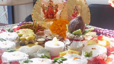 हरियाली तीज पर मायके से भेजा गया सिंधारा थाल