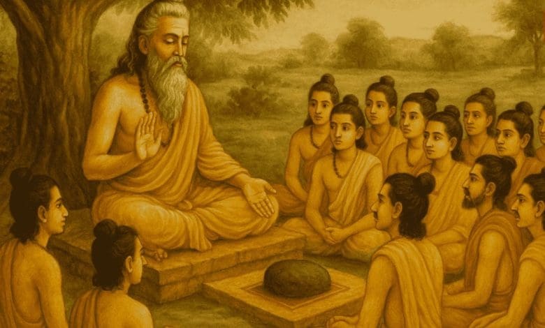 गुरु पूर्णिमा के अवसर पर गुरु का चरण स्पर्श करते श्रद्धालु