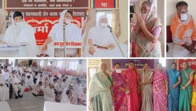 काचीगुड़ा स्थानक में चातुर्मासिक धर्मसभा को संबोधित करतीं साध्वी जयश्रीजी म.सा.।