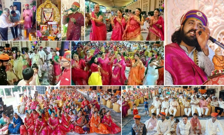 सीताराम बाग स्थित द्रौपदी गार्डन में श्री करणी भक्त भाग्यनगर (हैदराबाद) द्वारा आयोजित माँ करणी की मंगलमय कथा के चतुर्थ दिवस कथा श्रवण करवाते हुए कथावाचक डॉ. करणी प्रतापजी महाराज। साथ में सुन्दरकांड पाठ करते शत्रुघ्न दाहिमा एवं भजन प्रस्तुत करते किन्नू बन्नाजी। अवसर पर उपस्थित संस्था के सदस्यगण व भक्तजन।