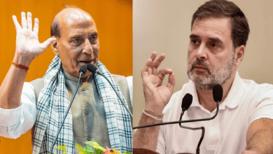 राजनाथ सिंह पटना में मीडिया कार्यक्रम के दौरान राहुल गांधी पर टिप्पणी करते हुए