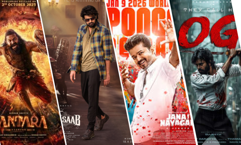 2025 में रिलीज होने वाली साउथ इंडियन फिल्मों का पोस्टर कोलाज