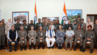 रक्षा मंत्री राजनाथ सिंह महिला शांति रक्षकों की भूमिका पर बोलते हुए"