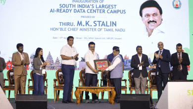 चेन्नई में Techno Digital का AI-Ready डेटा सेंटर, हाई-रेज़ भवन का बाह्यान दृश्य”