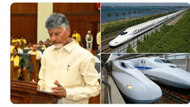 आंध्र प्रदेश सीएम चंद्रबाबू नायडू बुलेट ट्रेन प्रोजेक्ट का ऐलान करते हुए”