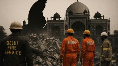 हुमायूं के मकबरे के पास दरगाह की दीवार गिरने से हुई हादसा, बचाव कार्य जारी।