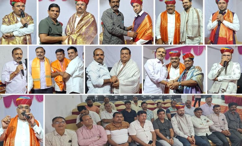 नागारम स्थित बालाजी बैंक्वेट हॉल में आयोजित पर्यावरण, वन एवं जलवायु संवर्धन परिषद हैदराबाद काउंसिल के चेयरमैन जामताराम चौधरी एवं वाइस चेयरमैन अनिल जैन के सम्मान समारोह का दृश्य।