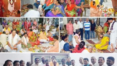 बड़ी चावड़ी स्थित श्री जलाराम बापा मंदिर में श्री हैदरावाद सिकंदराबाद लोहाणा महाजन, लव फॉर काऊ फाउंडेशन एवं हैदराबाद सुंदरकांड मंडल के संयुक्त तत्वावधान में श्रीमद् भागवत पारायण शुभारंभ से पूर्व आयोजित पूजा एवं संकल्प कार्यक्रम में उपस्थित जसमत पटेल, राजेश रामाणी, मुकेश बदियानी, रिद्धीश जागीरदार, तरुण महेता, रंजना शाह, मीनाबेन ठक्कर, संगीता रायठठ्ठा, बीना पौराणा एवं अन्य।