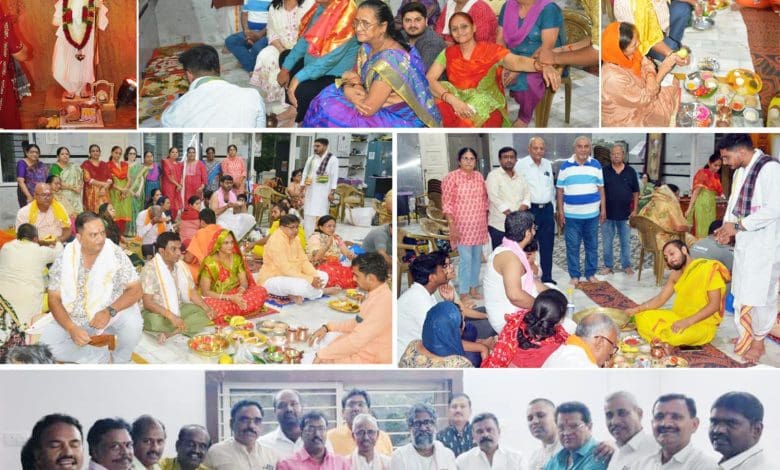 बड़ी चावड़ी स्थित श्री जलाराम बापा मंदिर में श्री हैदरावाद सिकंदराबाद लोहाणा महाजन, लव फॉर काऊ फाउंडेशन एवं हैदराबाद सुंदरकांड मंडल के संयुक्त तत्वावधान में श्रीमद् भागवत पारायण शुभारंभ से पूर्व आयोजित पूजा एवं संकल्प कार्यक्रम में उपस्थित जसमत पटेल, राजेश रामाणी, मुकेश बदियानी, रिद्धीश जागीरदार, तरुण महेता, रंजना शाह, मीनाबेन ठक्कर, संगीता रायठठ्ठा, बीना पौराणा एवं अन्य।