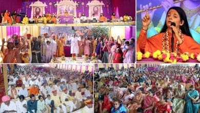 अत्तापुर स्थित श्री चिन्ना अनंतगिरि शिवालयम, दिव्य ज्योति जाग्रति संस्थान द्वारा हैदराबाद में आयोजित श्री कृष्ण कथा के सप्तम दिवस कथा का रसपान करवातीं कथा व्यास साध्वी आस्था भारतीजी। साथ में अतिथिगण, यजमान एवं भक्तजन।