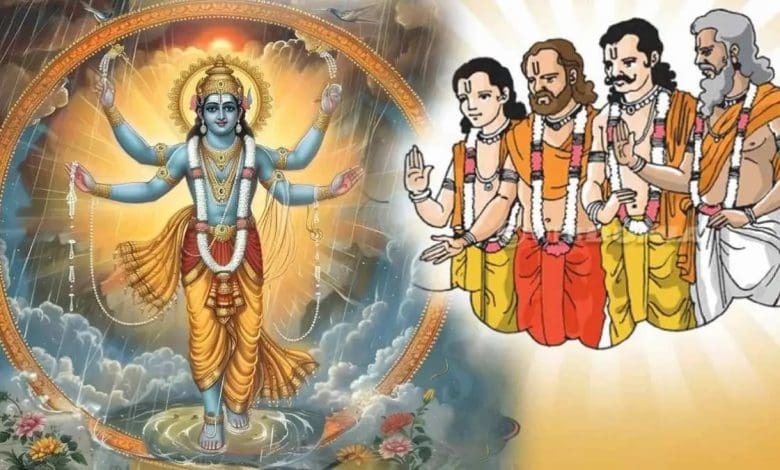 इंदिरा एकादशी व्रत करते भक्त और विष्णु पूजा का दृश्य