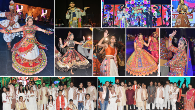 दिल से डांडिया 3.0 में गरबा करते हुए लोग और मंच पर लाइव परफॉर्मेंस