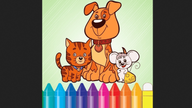 कुत्ता, बिल्ली और चूहा साथ में पतंग उड़ाते हुए, पतंग टूटने पर झगड़ा करते हुए।