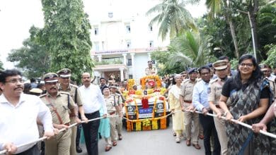 तेलंगाना पुलिस मुख्यालय में डॉ. जितेन्द्र के पुलिस महानिदेशक पद से सेवानिवृत्त होने पर आयोजित विदाई कार्यक्रम का दृश्य।