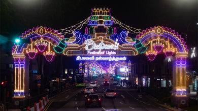 सिंगापुर में दीपावली की सजावट से सजी गलियाँ और रंग-बिरंगे दीये