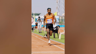 सीवी अनुराग इंडियन ओपन U-23 में लंबी कूद में छलांग लगाते हुए