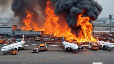 ढाका एयरपोर्ट पर आग बुझाते दमकल कर्मी