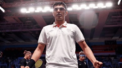 अभय सिंह अमेरिकी ओपन स्क्वाश में जीत दर्ज करते हुए