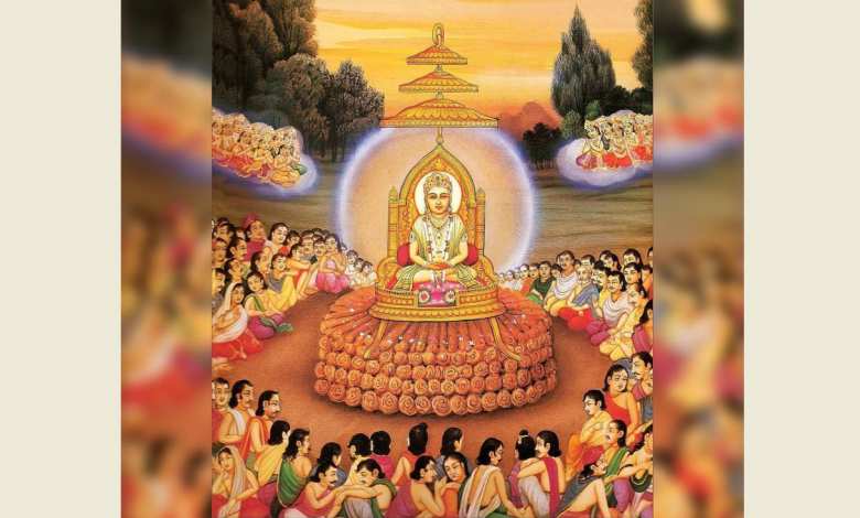 भगवान महावीर के निर्वाण के उपलक्ष्य में दीप जलाते श्रद्धालु