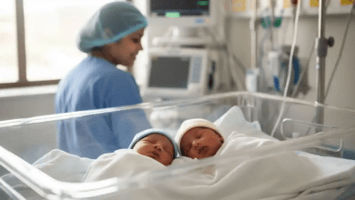 बीड सरकारी अस्पताल में जन्मे जुड़वां बच्चे और स्वास्थ्य कर्मी