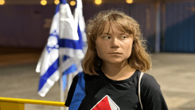 गाजा में इज़राइल की कार्रवाई पर बयान देती पर्यावरण कार्यकर्ता ग्रेटा थनबर्ग