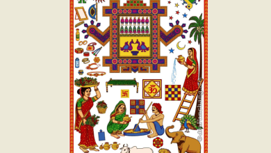 अहोई अष्टमी व्रत करती मां, पूजा की थाली और व्रत कथा चित्र