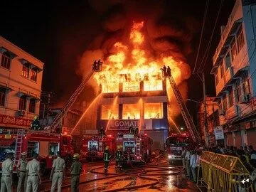 याकूतपुरा छावनी में आग से प्रभावित दुकानें