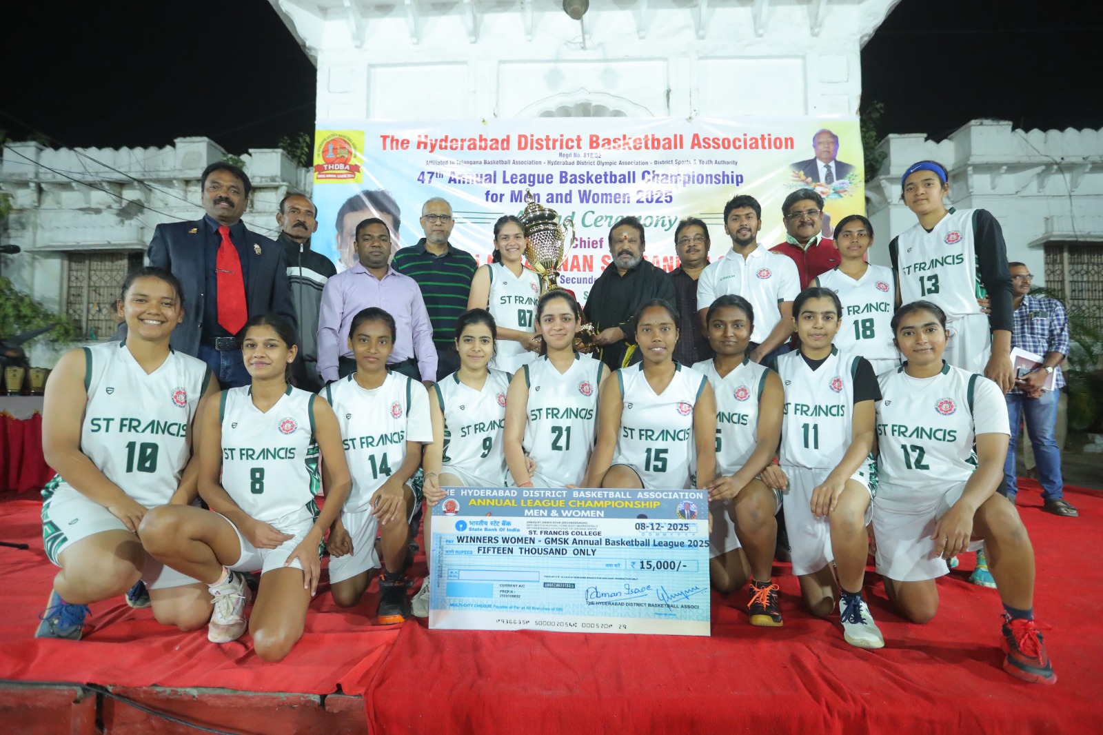हैदराबाद बास्केटबाल चैम्पियनशिप 2025 के विजेता टीमों का फोटो