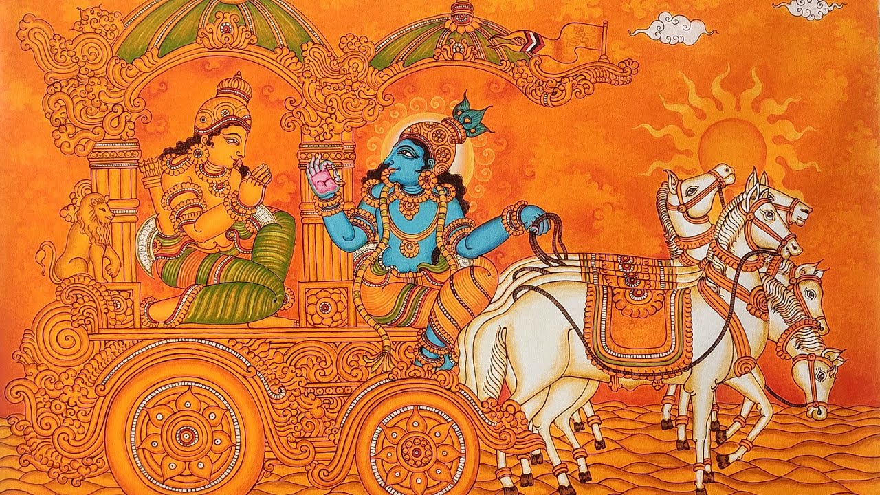 भगवान श्रीकृष्ण अर्जुन को गीता का उपदेश देते हुए