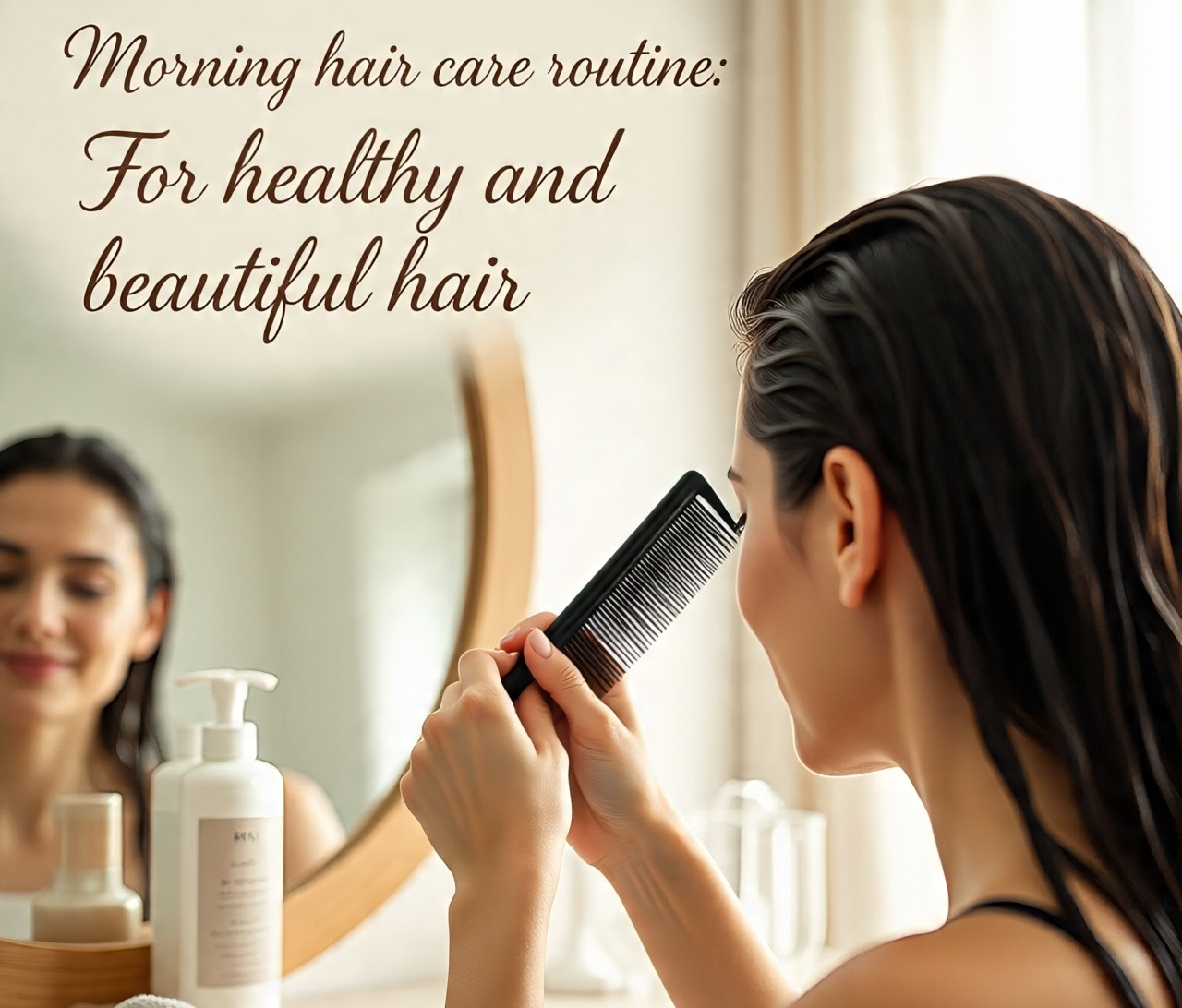 सुबह बालों की देखभाल करती महिला