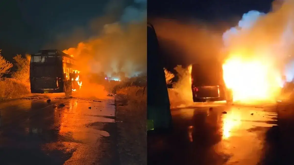 ऑयल पेंट और प्लास्टिक से भरे वाहन आग की चपेट में