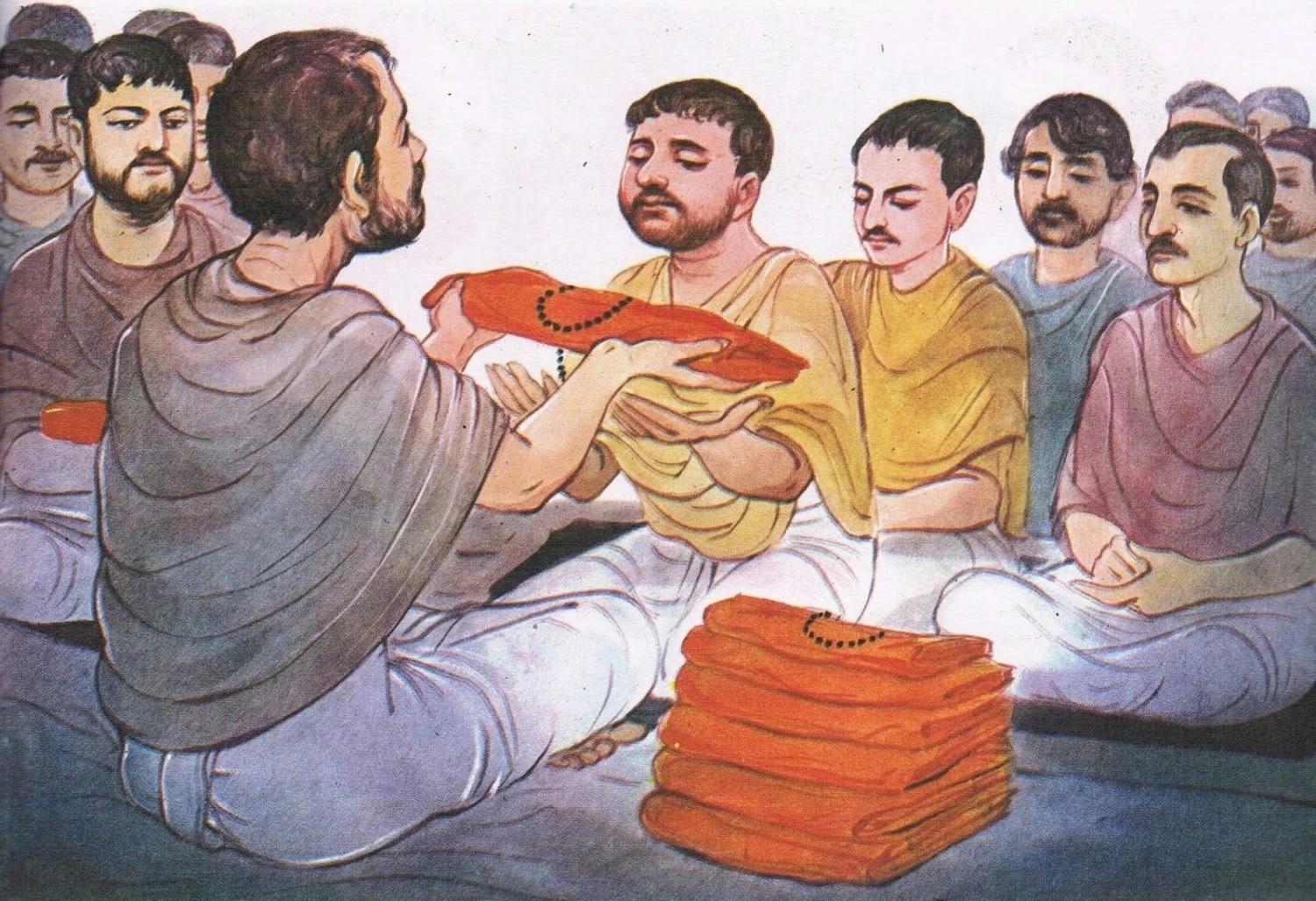 सद्गुरु से मंत्र दीक्षा लेते साधक ध्यान और साधना में लीन