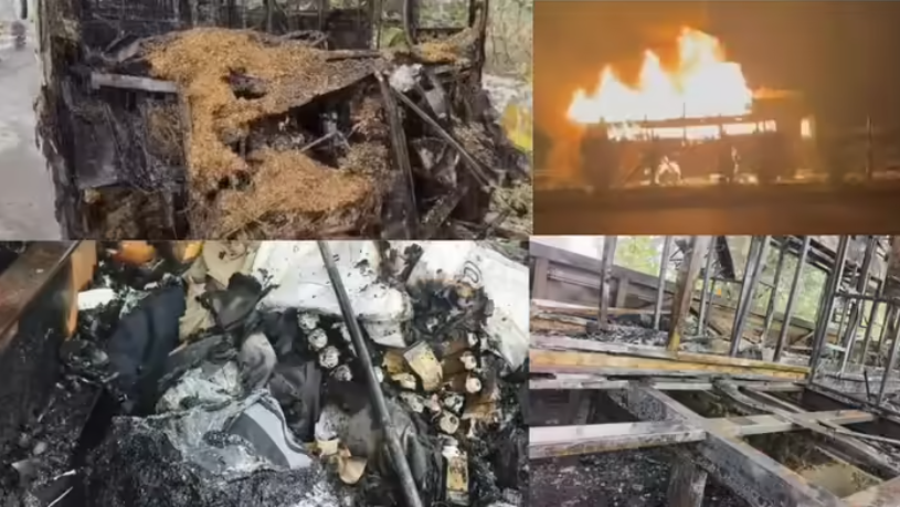 बीकानेर जा रही बस ट्रक से टकराई, आग लगने से यात्रियों को निकाला