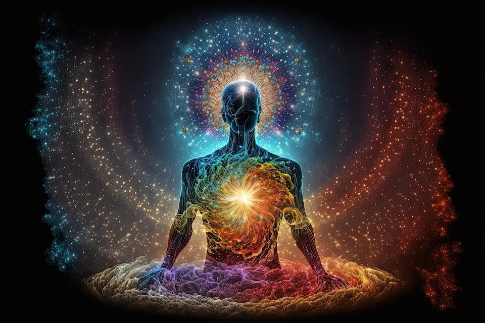 ध्यानमग्न साधक और तीर्थंकर प्रभु का दिव्य स्वरूप