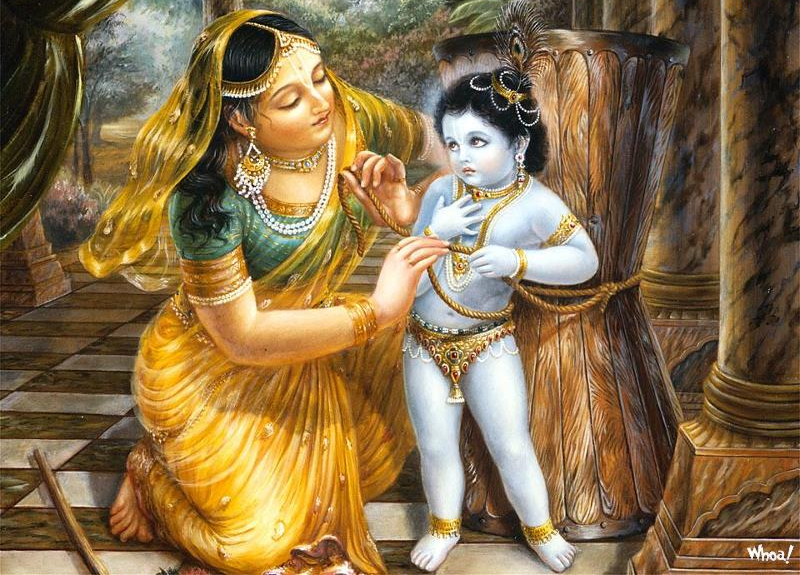 माता यशोदा बाल श्रीकृष्ण को माखन खिलाते हुए