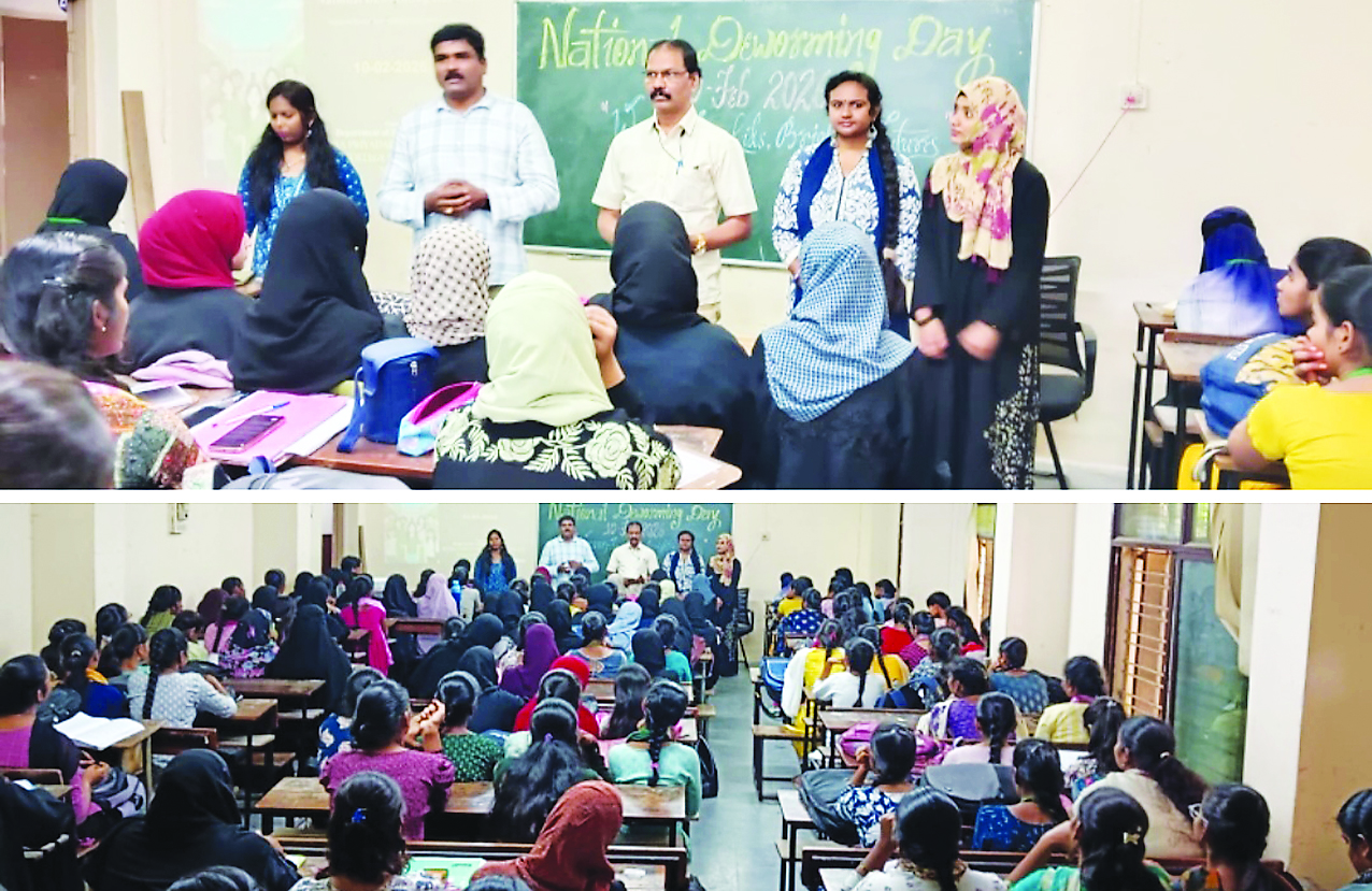 डॉ. आर. नरेश बच्चों को आंतों के कीड़ों के बारे में जानकारी देते हुए