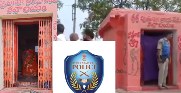 हनुमान मंदिर में चोरी के बाद पुलिस जांच करती हुई