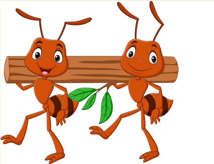 चींटी रानी मेहनत करते हुए बच्चों की कविता चित्र