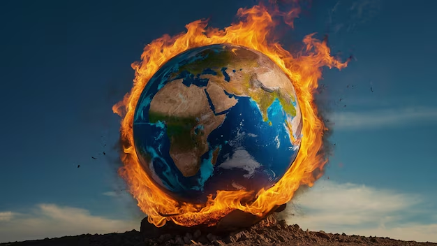 जलवायु परिवर्तन और युद्ध से प्रभावित पर्यावरण का दृश्य